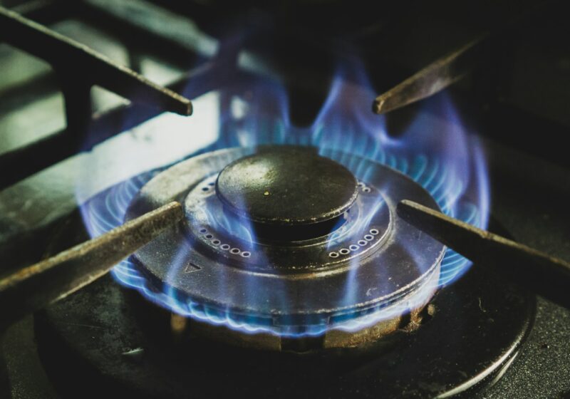 black and white gas stove