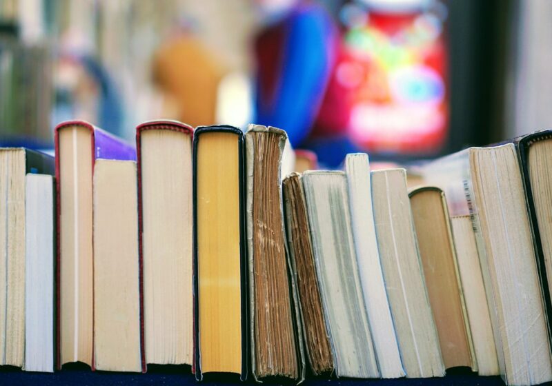 book lot on table