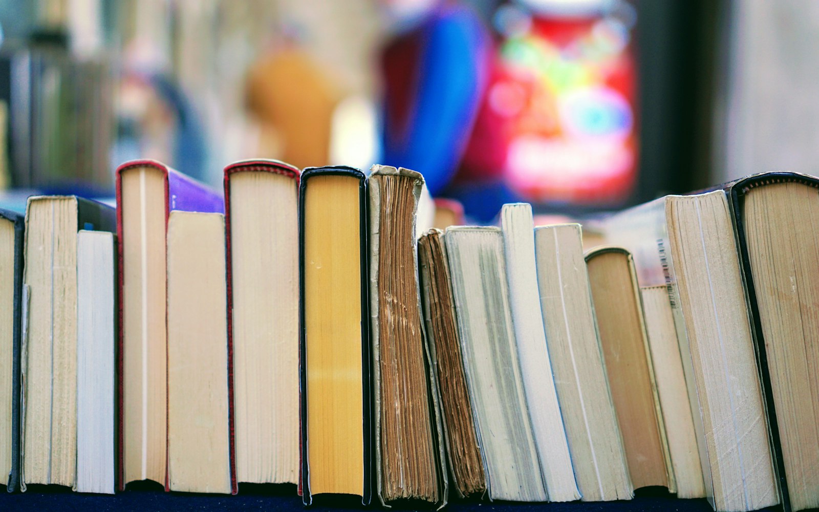 book lot on table